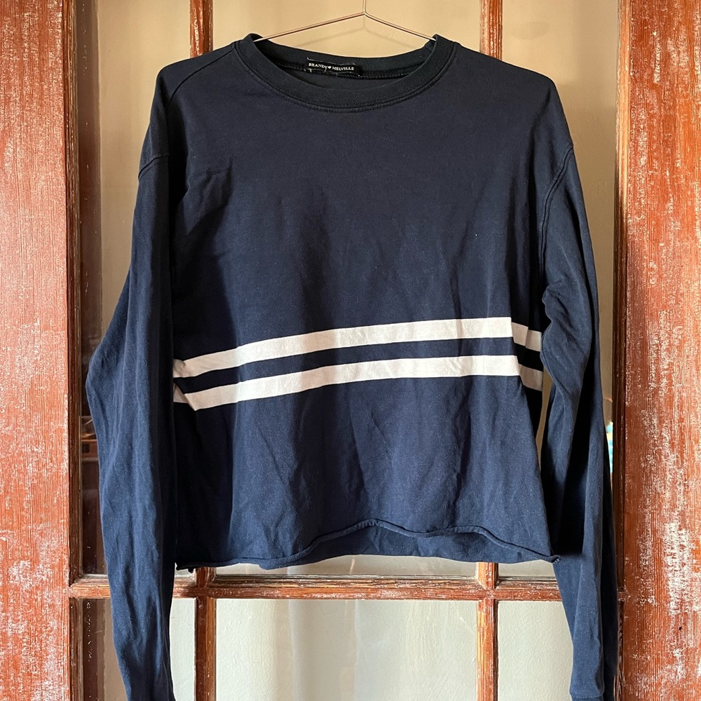 Brandy Melville Two Stripe Navy Crewneck